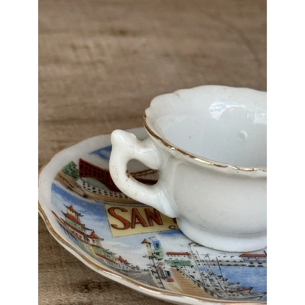 Vintage Small Souvenir Plate‎ And Teacup SAN FRANCISCO Gold Trim